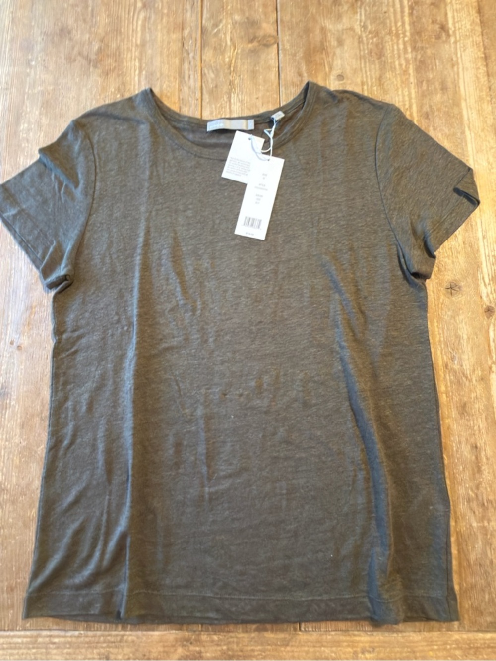 Vince Olive Green Linen Short Sleeve Crew Tee